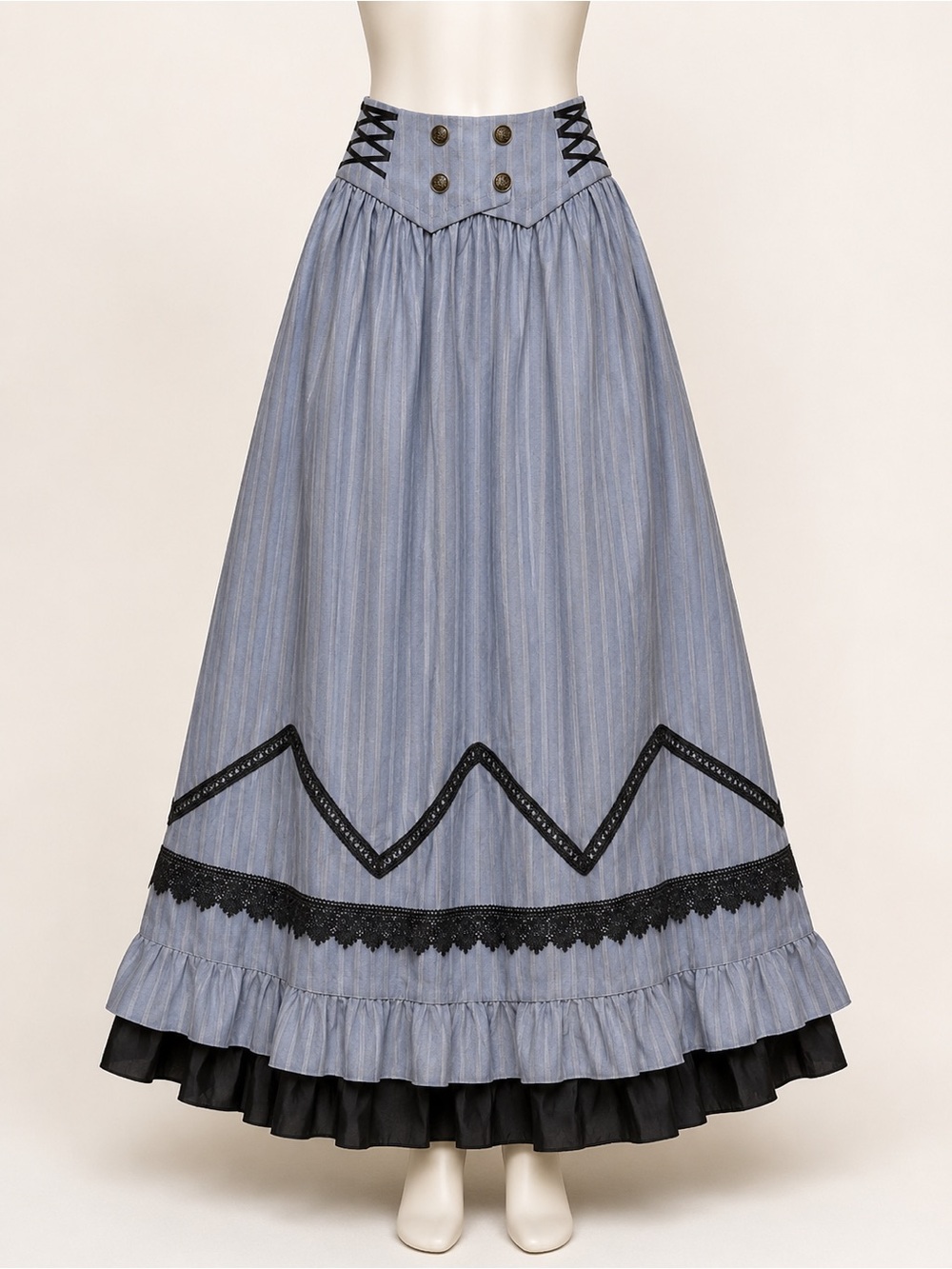Steampunk Victorian Pinstripe Bustle Maxi Skirt Size Small